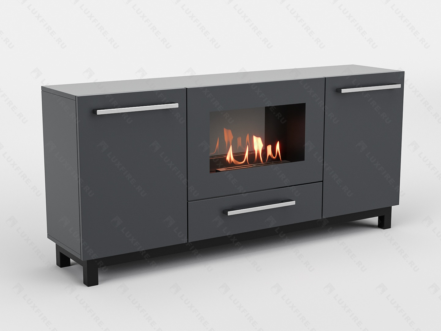 Тумба ТВ Lux Fire "Амур" напольная 1400 матовая, графит с биокамином 600 по цене 82 551 руб.